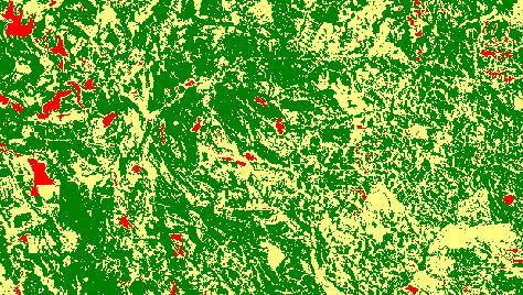 Nesta classificação, os valores em verde representam regiões com SAVI altos (>0,40), os em amarelo representam regiões com SAVI médios (0,20 0,40), os em vermelho as regiões com SAVI baixos (<0,20)