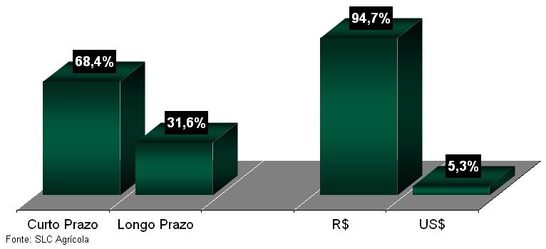 Resultados Financeiros Endividamento (R$ mil) Moeda % a.a. 2006 % 2007 % Δ% Fundos Constitucionais (1) R$ 7,8% 82.659 51,3% 96.089 51,9% 16,2% Crédito Rural R$ 6,8% 58.400 36,3% 52.