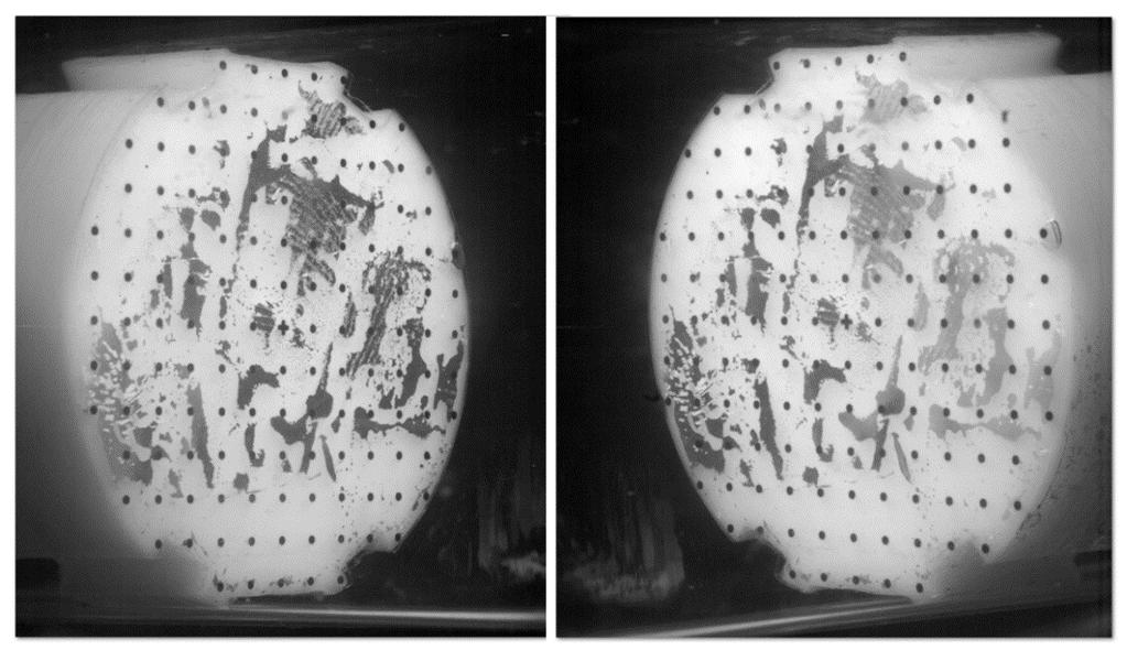 Procedimento experimental 123 Figura 6-4 - Imagens do alvo de calibração na posição +0,5mm, adquiridas pelas câmeras da