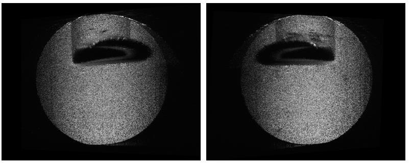 Procedimento experimental 132 Figura 6-11 Imagem do máximo de intensidade em cada pixel, para a região 10ms a montante da bolha, para as câmeras da esquerda e da direita, respectivamente.