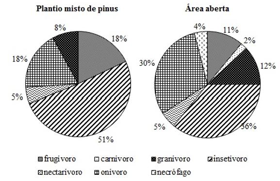 Trophic guilds of birds registered in the different environments studied in a rural area of the city of Viamão, state of Rio Grande do Sul, from May to November 2006.