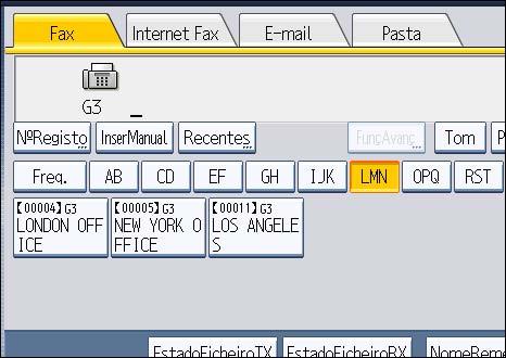 Prima o separador do tipo de transmissão para mudar o tipo de transmissão para fax/ IP-Fax, Internet Fax, e-mail ou pasta. 2.