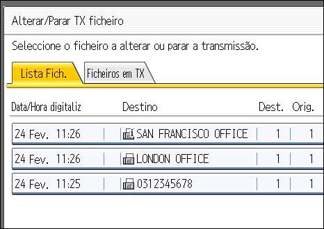 Alterar as Definições de Ficheiros na Memória 1. Prima [Alterar TX/Info]. 2.