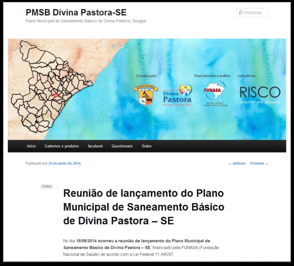 Figura 3.9. Notícia publicada no site do PMSB de Divina Pastora http://pmsbdivinapastora.