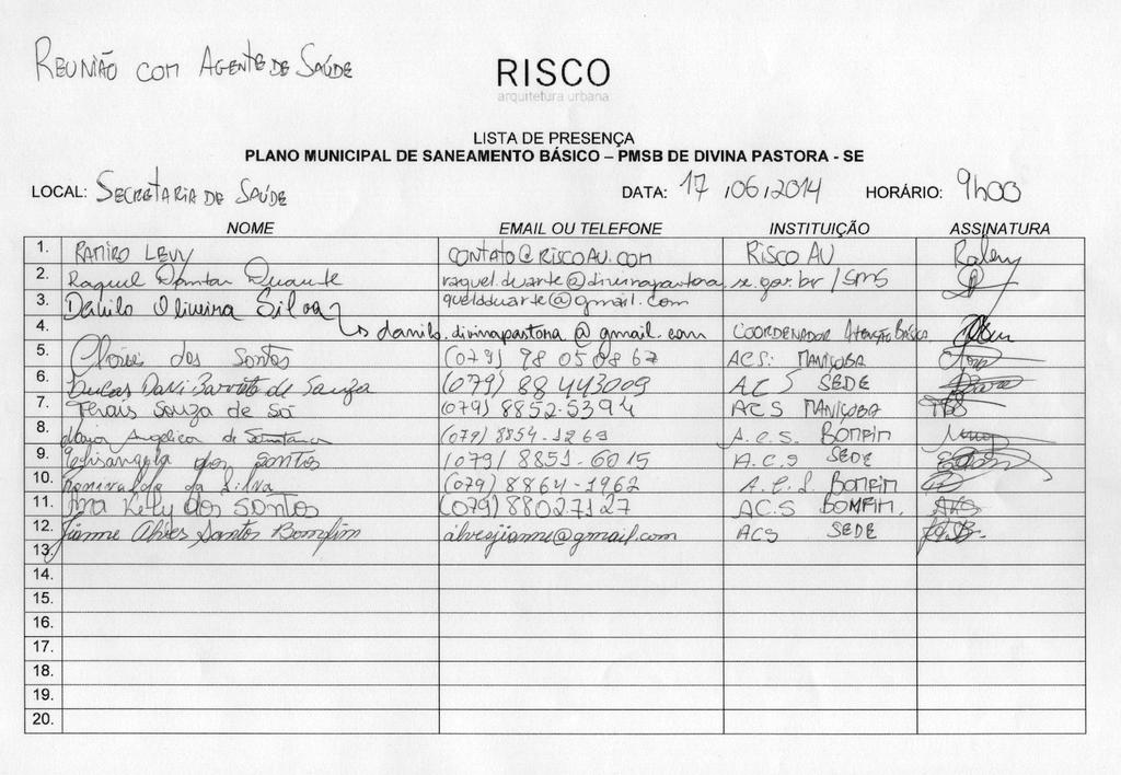 3.4.1 Lista de presença da reunião.