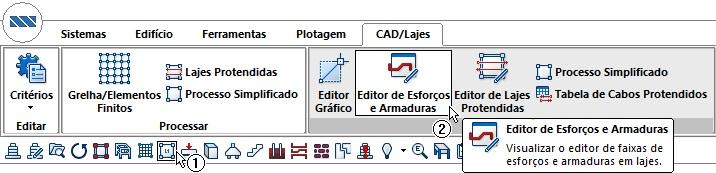 1. Ative o "TQS Lajes"; 2.