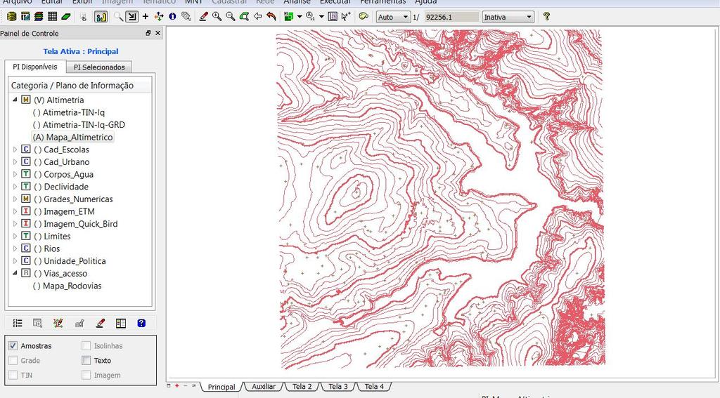 4.7.Importar a Altimetria de arquivos DXF A categoria numérica Altimetria, criada no ex. 1, foi utilizada para importar os dois arquivos com dados de altimetria.