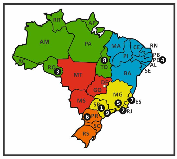 37 Trajeto da fuga: 1 São Paulo (SP) 2 Ponta do Calabouço (RJ) 3 Guajará Mirim (RO) 4 Itamaracá (PE) 5 Barbacena (MG) 6 Paraná (PR) 7 Serra (ES) 8 Ilha do Bananal (TO) 9 São Paulo (SP) Ilustração 3: