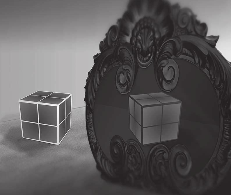 08 LUZ Brincar com o Contraste Observa o cubo e o seu reflexo. Qual deles tem painéis mais escuros Na realidade, os painéis quadrangulares de ambos os cubos são idênticos e tem exatamente o mesmo tom.