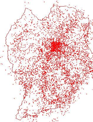 78 Na Figura 4.3 tem-se a distribuição espacial dos dados. Figura 4.3 - Mapa da cidade de Curitiba com as ocorrências durante 5 meses 4.