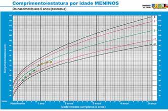 Nas curvas da OMS/Ministério da Saúde, exemplificados nas Figuras 3, 4 e 5, os valores dos dados antropométricos estão plotados nos gráficos de cada parâmetro (em percentis ou em escores z),