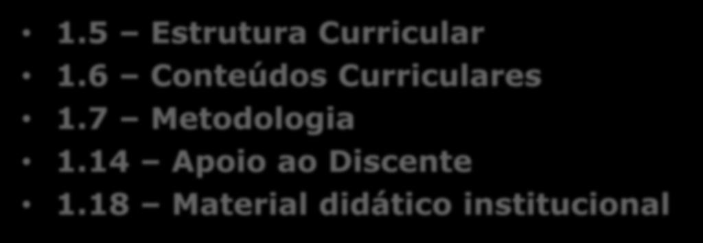 AVALIAÇÃO DA ACESSIBILIDADE NA DIMENSÃO 1 (DEMONSTRÁVEL NO RELATÓRIO DA CPA) 1.5 Estrutura Curricular 1.6 Conteúdos Curriculares 1.