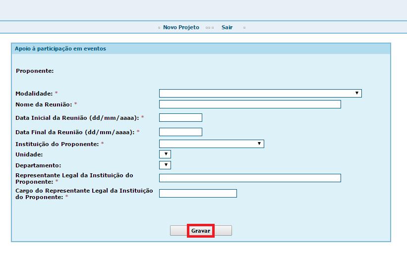 9. Preencha os campos abaixo e ao final clique em Gravar.