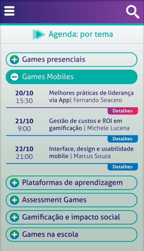 INTERAÇÃO COM AGENDA Cada evento listado na agenda traz as seguintes informações