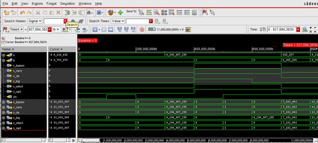 Fazer um zoom para os primeiros vetores de teste: Estes 7 vetores iniciais de simulação estão descritos no test bench entre as linhas 51 a 59: constant test_patterns : test_array_t := ( (a =>(others