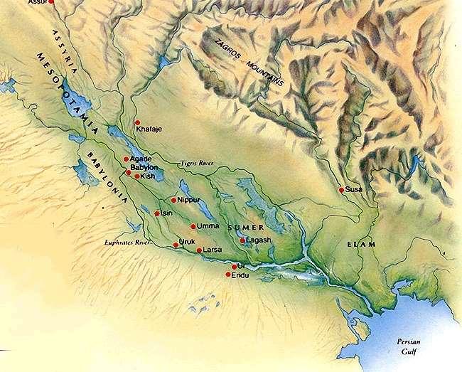 Mesopotâmia, que significa terra entre rios, é considerada o berço da civilização, já que foi nessa área que surgiram as primeiras cidades da