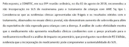 Spinraza Relatório CONITEC Carta da Unimed do Brasil Se o estado brasileiro decidiu não financiar esse procedimento por motivos técnicos bem definidos, não é plausível exigir dos cidadãos que pagam