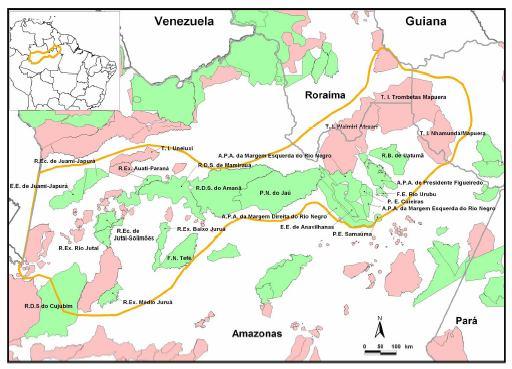 limites do Corredor Central da Amazônia, em implantação pelo Ministério do Meio Ambiente (Figura 4).