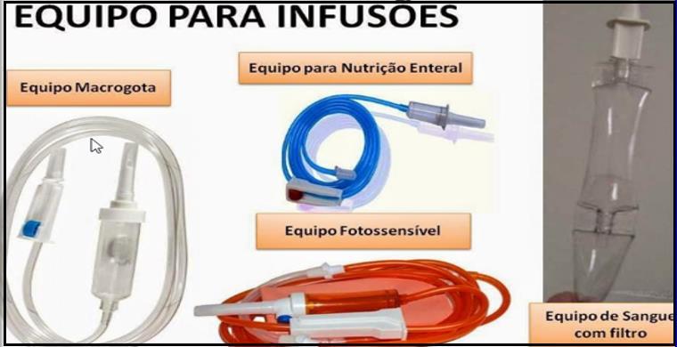 EQUIPOS E BOMBAS DE INFUSÃO Os equipos são dispositivos que transportam o líquido de um reservatório até o paciente, e variam conforme o fabricante (ABNT, 1999).