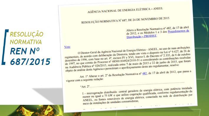 Panorama Atual do Mercado REN nº 687/2015, a qual revisou a REN nº 482/2012 e a seção 3.
