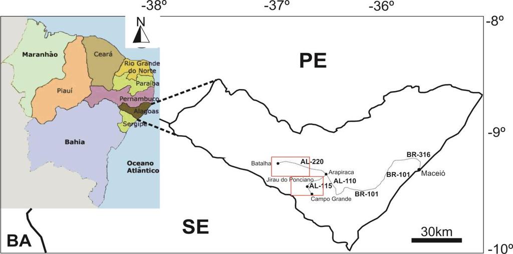 A região limita-se aproximadamente entre os paralelos -9º 20 00 S e - 10º00 00 S e meridianos -37º15 00 W e -36º 45 00 W (em graus decimais), e a principal cidade da região é Arapiraca-AL com 234.