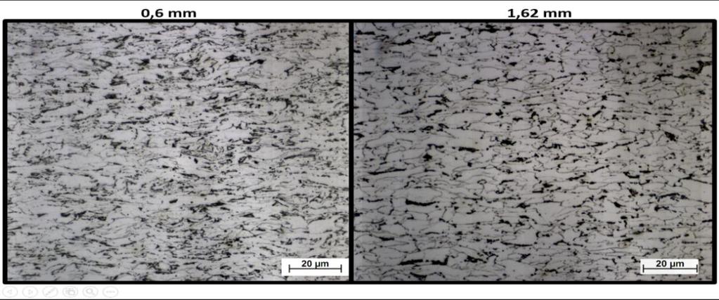 Figura 1 - Amostras laminadas a frio, com um aumento de 1000x. Fonte: Autor Figura 2 - Dimensões do corpo de prova. Fonte: NBR ISSO 6892-1 Tabela 2 - Medidas do corpo de prova usinado.