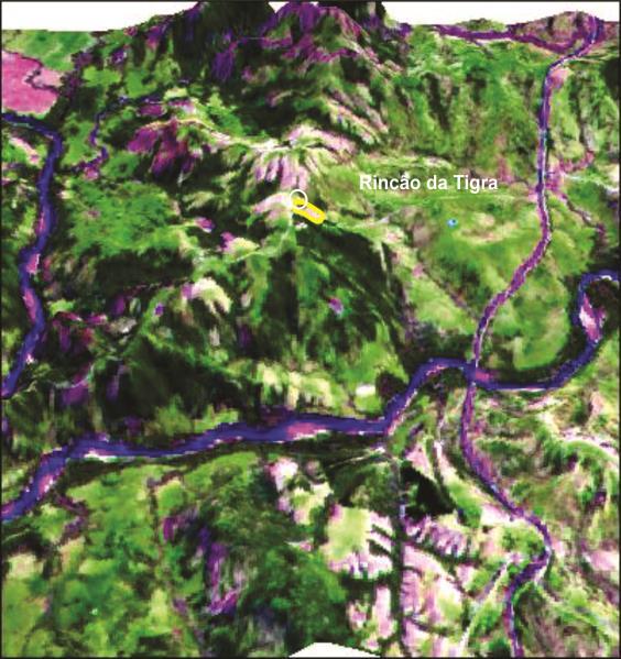 Foto e Imagem Google Composição Colorida e Visão 3D 116 O geossítio Rincão da Tigra (Quadro 28) mostra um afloramento