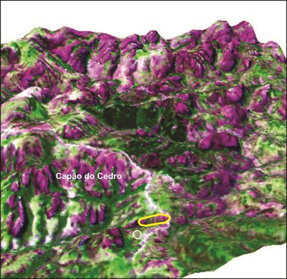 Foto e Imagem Google Composição Colorida e Visão 3D 122 O geossítio Capão do Cedro (Quadro 31) é um destacado conjunto de morros