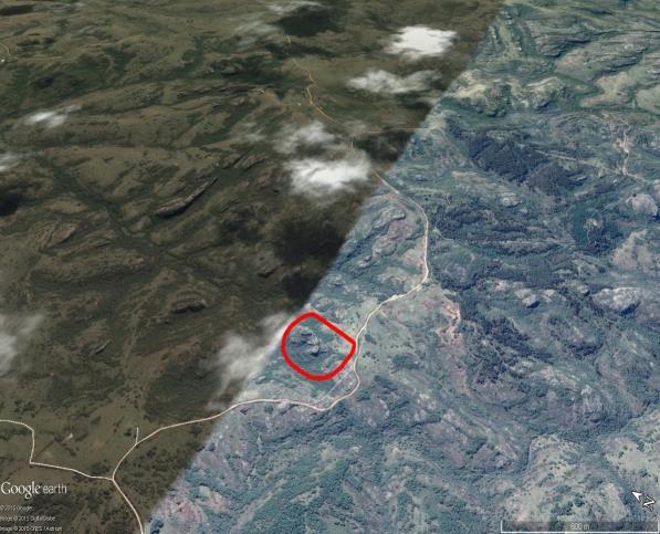 área do Capão do Cedro; d) Visão geral do entorno da área com uso do Google TM Earth Pro. Acesso em dezembro de 2014.