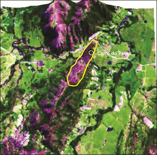 Foto e Imagem Google Composição Colorida e Visão 3D 76 O Cerro do Perau (Quadro 8) é um destacado morro com base alongada existente nesta