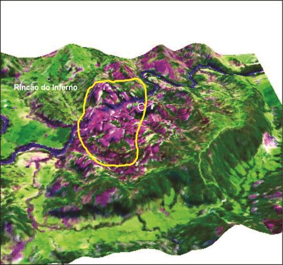 Foto e Imagem Google Composição Colorida e Visão 3D 82 O Rincão do Inferno (Quadro 11) é um afloramento rochoso com elevação aproximada de 241 metros,