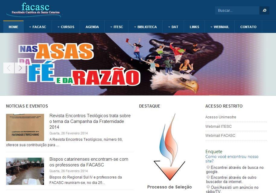 Relatório de Ações Concretas 2013 8 Novo layout do site da FACASC 2.