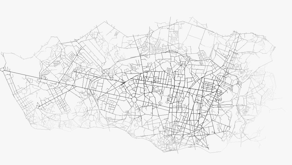 36 Morpho: investigação morfológica e prática de planeamento Figura 2. Freguesias, locais e ruas da cidade do Porto Figura 3. Acessibilidade das ruas: integração global que no critério anterior.
