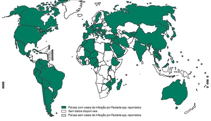 15 Figura 2 Mapa da distribuição mundial de casos humanos de fasciolose. Fonte: OMS, 2014 (Adaptado por Albuquerque, R. B. F.).