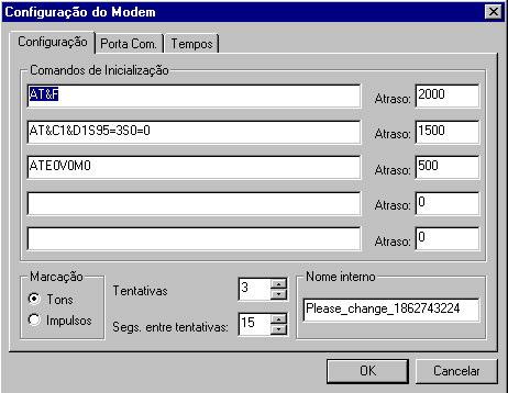 modem. Para configurar o modem click em modems, aparecendo depois o seguinte ecrã: Depois seleccione uma das três opções: adicionar editar ou remover.