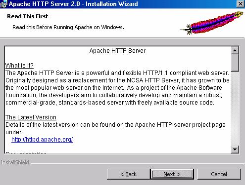 Explorer tem de primeiro instalar o software Apache 2.0.