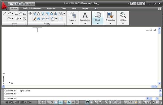 24. Como é chamado o componente do AutoCAD apontado pela seta na figura abaixo? a) Área gráfica; b) Região de comando; c) Ribbon; d) Barra de status; e) Menu pull-down. 25.