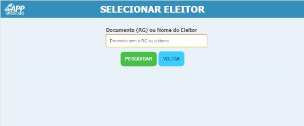 f) Digitada a Senha da Urna o Sistema de Votação será ativado, abrindo a tela de localização do(a) eleitor(a); g) De posse do documento com foto, o(a) Coordenador(a) deve digitar o RG do(a)