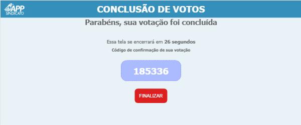 h) O quarto voto é para a instância REPRESENTANTE DE MUNICÍPIO, e esta tela somente aparecerá nos municípios onde houveram registros de candidatura para esta instância: i) Confirmado o último voto da