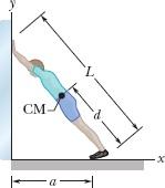 Se o alpinista está na iminência de escorregar, qual é o coeficiente de atrito estático entre os pés e a pedra? Figura 12-43 Problema 26. 27 Na Fig.