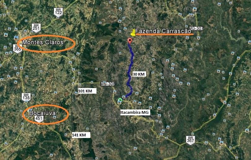 FIGURA 04: Localização da Fazenda Carrascão Município de Itacambira MG. Fonte: Googleearth 2017. A cidade de Itacambira é um município do estado de Minas Gerais.