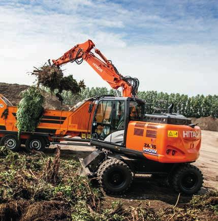 Escavadoras de rodas MOBILIDADE E VERSATILIDADE A gama Zaxis-6 da Hitachi de escavadoras de pneus é extremamente versátil para uma diversidade de aplicações, incluindo movimentação de terras,