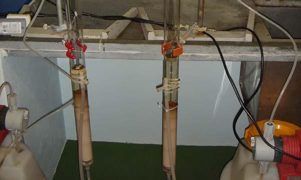 Em seguida, a amostra de água acidificada foi percolada através da coluna contendo resina XAD 8 com vazão de 22mL min -1 e o líquido efluente da coluna de extração foi monitorado por