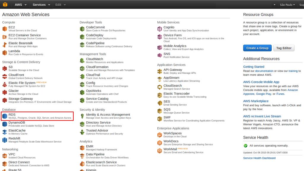 1 Trabalhando com RDS Amazon Services 1.