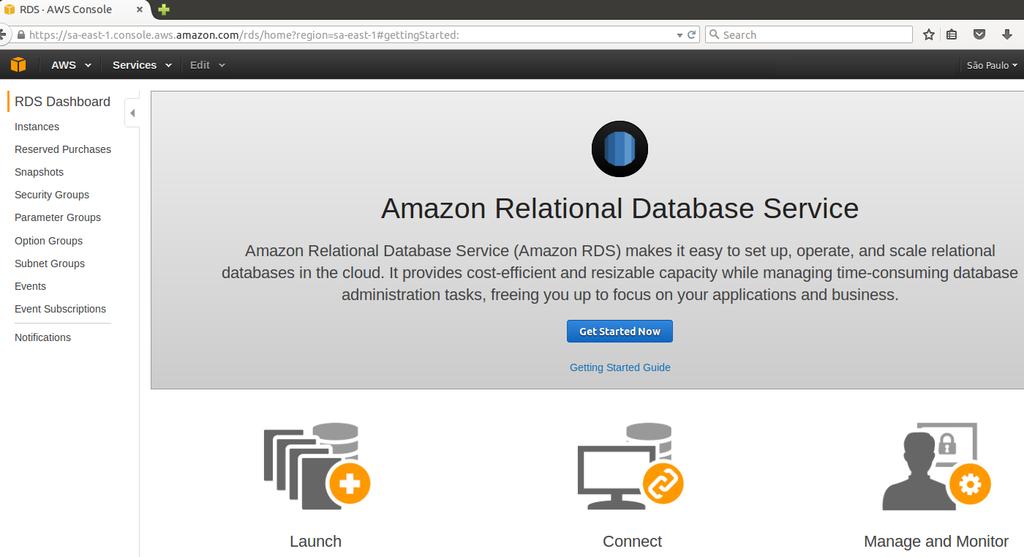 fazer click na opção RDS da seção Database (destacado em