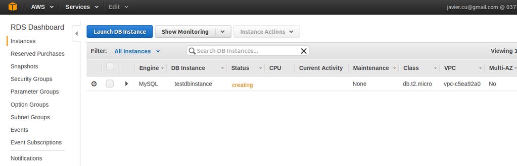 Para ter certeza, clickar em View You DB Instances);