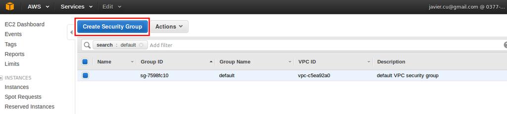 Uma vez no console EC2, criar o grupo de acesso (PMR2490-SecurityGroup): 11. Preencher o formulário e acrescentar uma nova regra (Type: MYSQL/AURORA, Source:Anywhere): 12.