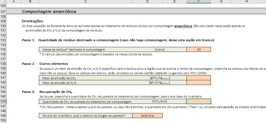 Figura 12 - Tela dos passos 1 a 3 Compostagem, da aba "Resíduos Sólidos".