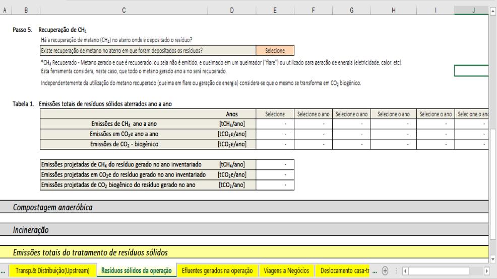 Figura 22 - Tela do Passo 5 da opção "Resíduos aterrados" na aba Resíduos sólidos da operação. 6) Em Compostagem anaeróbica, no Passo 1.