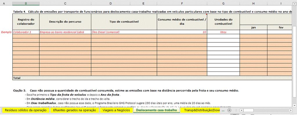 Figura 31 - Tela da opção "Veículos particulares" para cálculo com base no tipo e ano da frota na aba "Deslocamento casatrabalho".